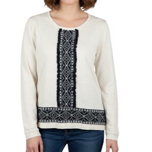 SCOTCH & Soda White Black Embroidered Sheer Detail Sweater Small